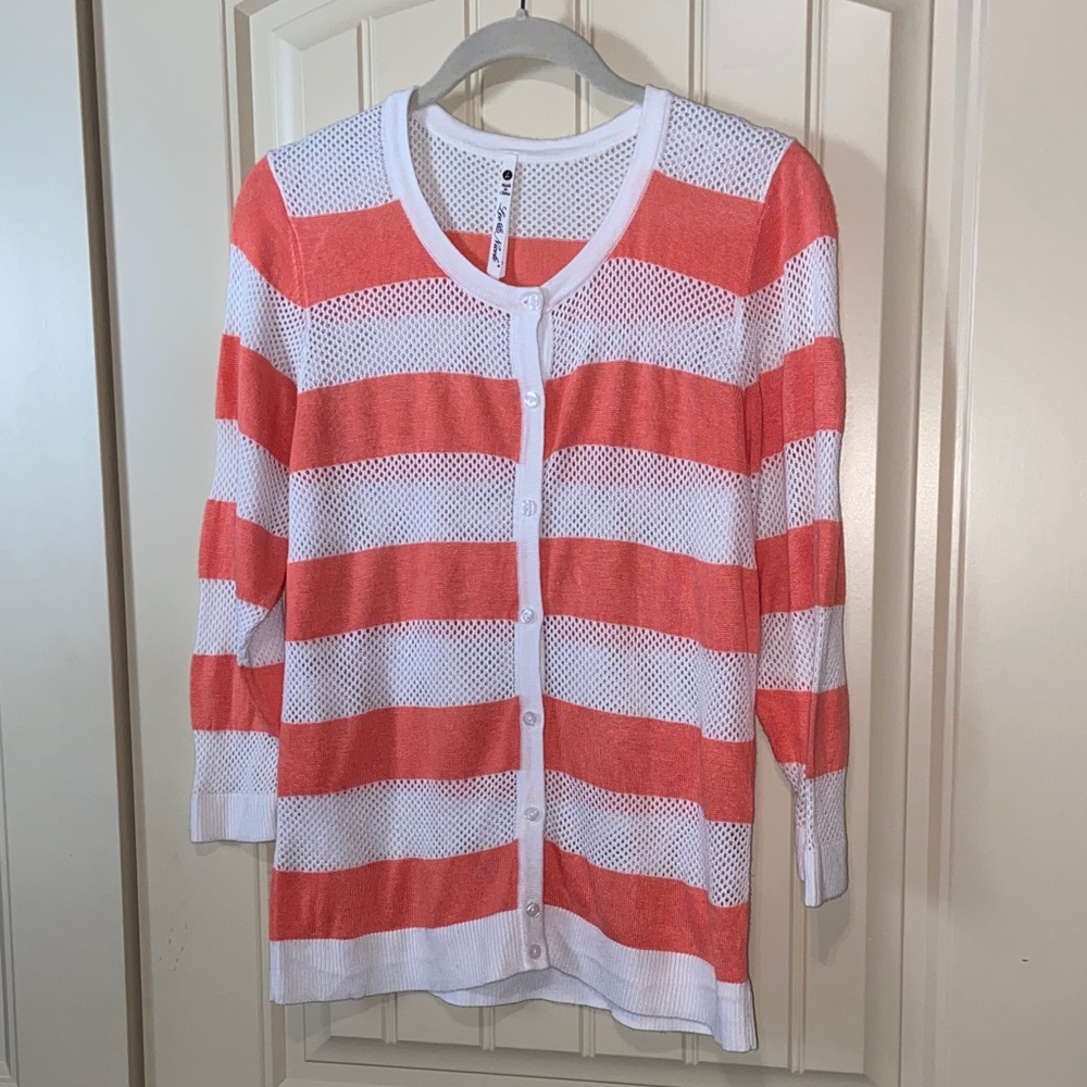 Leo & Nicole White and Orange Striped Cardigan